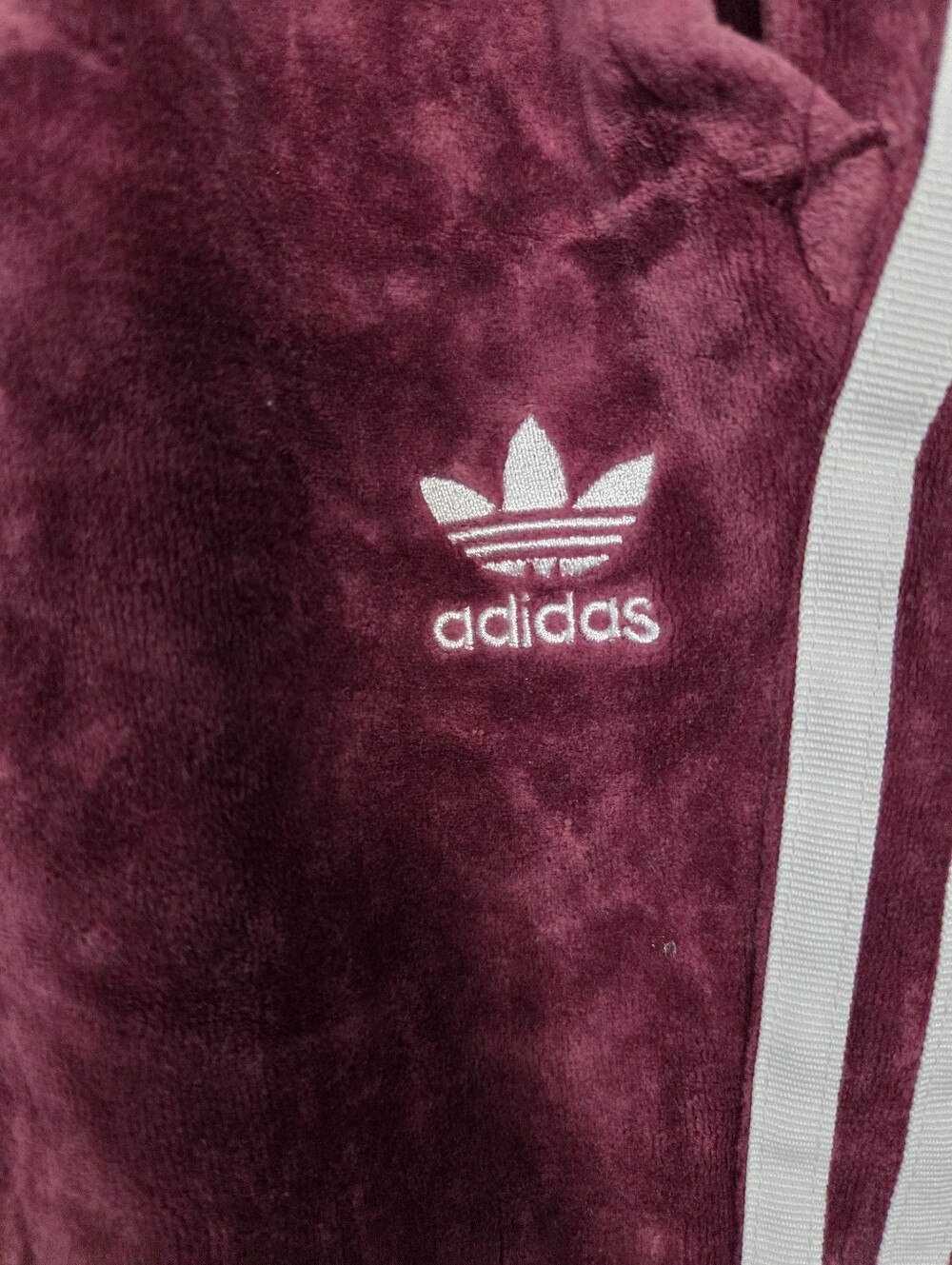 Adidas Originals Burgundy Velour Tracksuit Set Y2K 3 Stripe Jacket Pants M - Picture 5 of 16